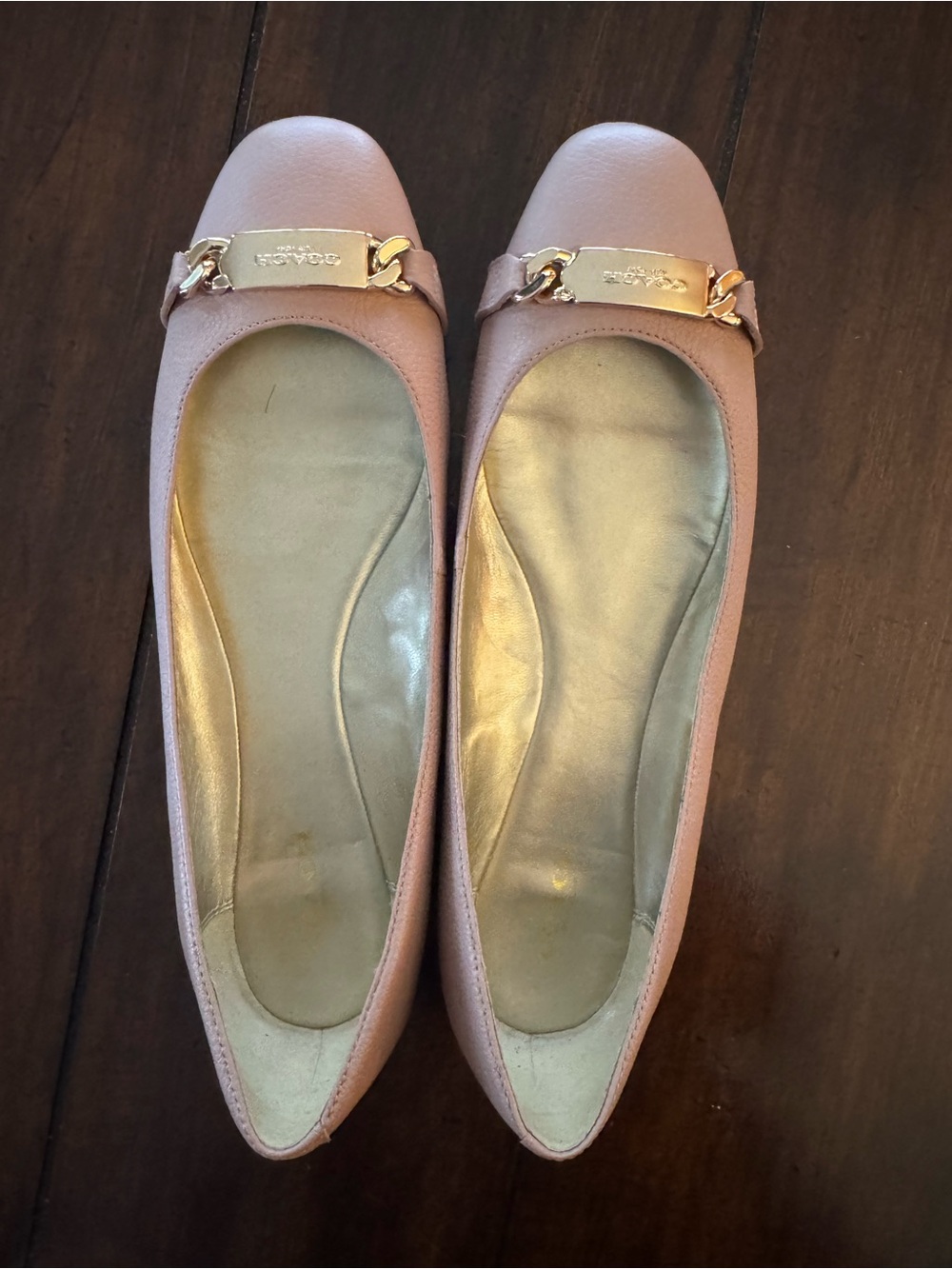 Coach “Bianca” Pink Leather Ballet Flats with Gold Accents - Picture 2 of 4